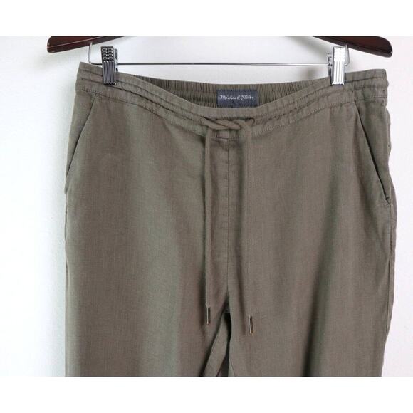 Anthropologie Michael Stars Size M Cuffed Linen Trousers Olive Green - Picture 3 of 9